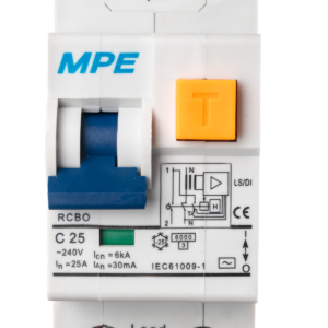 Cầu dao bảo vệ dòng rò, quá tải và ngắn mạch RCBO 2 cực, 25A, 30mA, 6kA mã RCBO-30/225